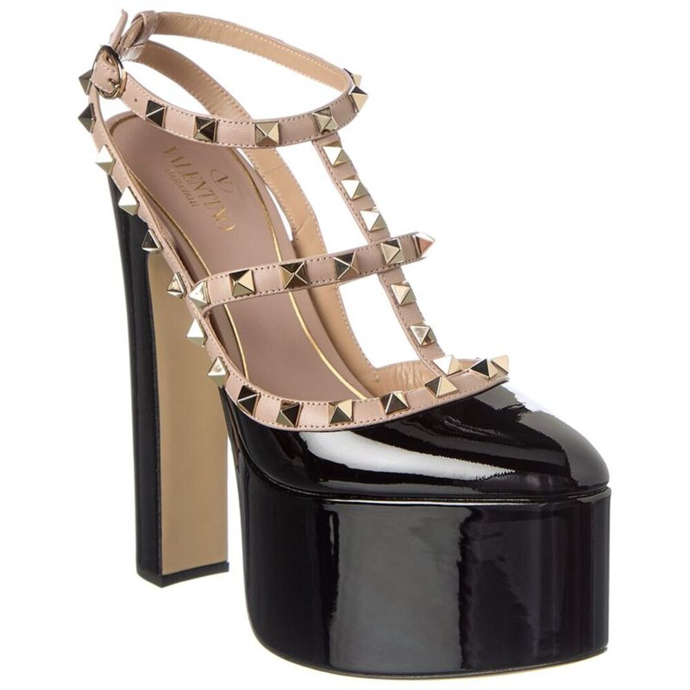 Valentino Rockstud 155 Patent Platform Pump, Black